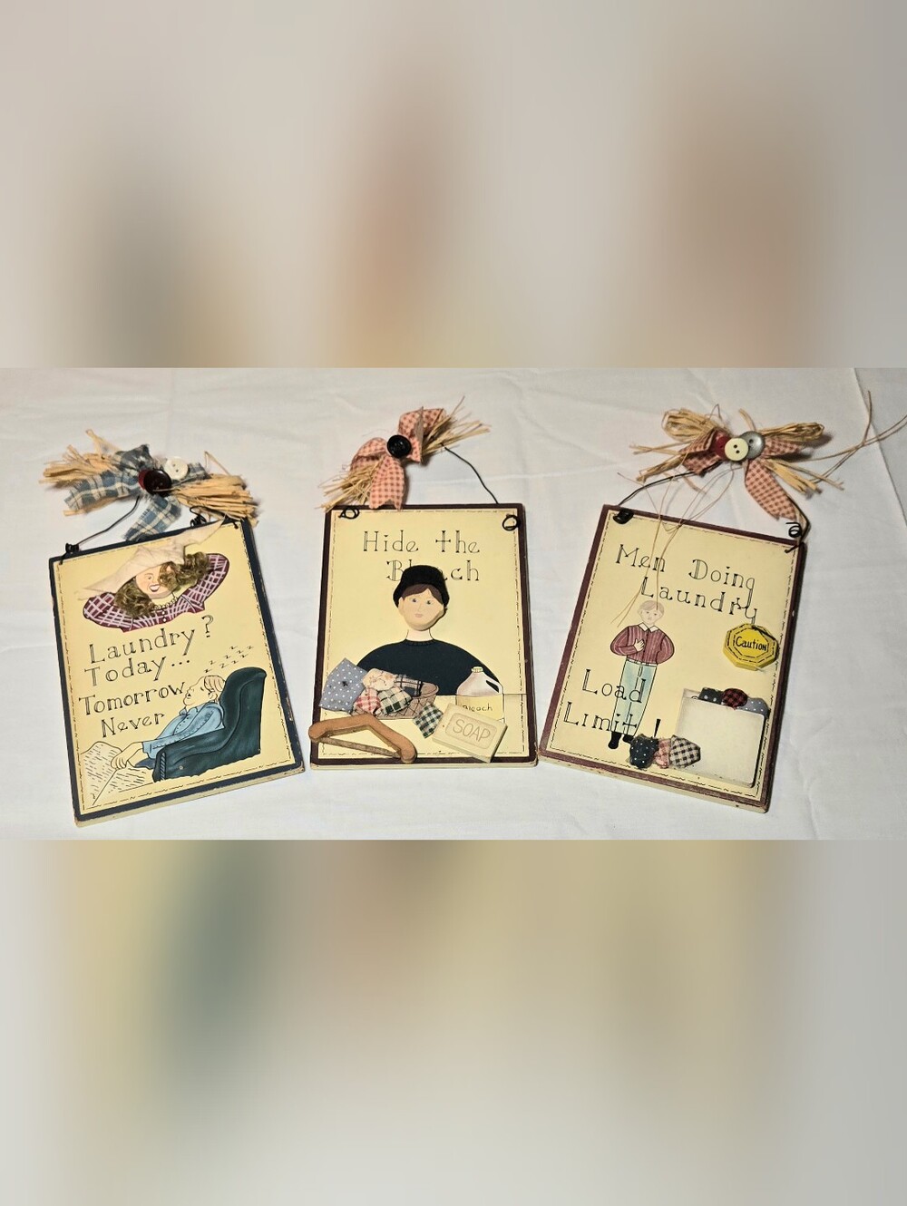 Vintage Primitive Laundry Room Signs Set of 3 🧺 Farmhouse Country Decor